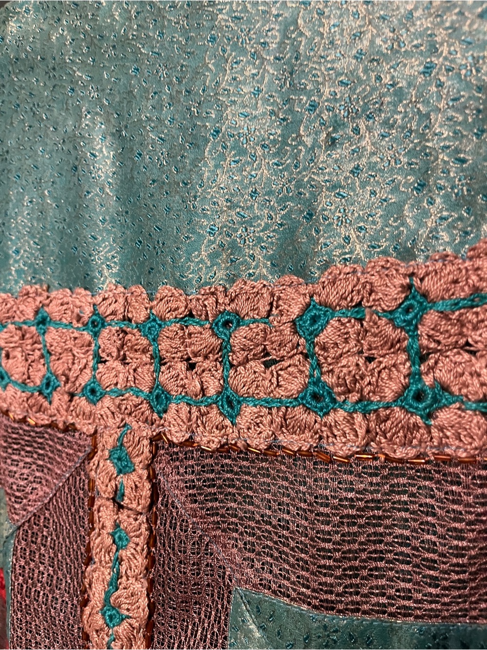 Stunning Crochet Patchwork Cardigan in Teal, Rust & Tan - Picture 7 of 8